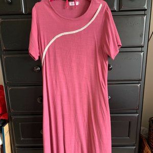 Maxi dress, ANYSIZE 100, dark pink, linen, with detail